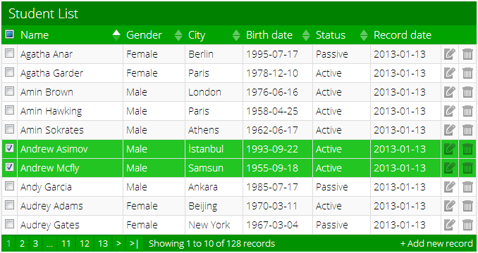 jTable metro style green theme