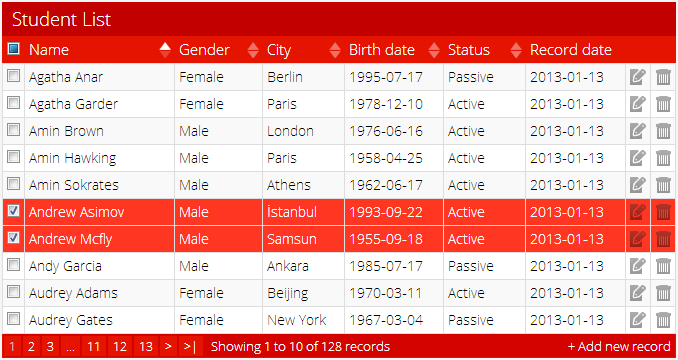 jTable metro style red theme